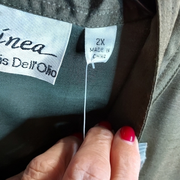 Linea By Louis Dell'olio 2X NWOT Jacket top with belt,pockets olive linen look - Picture 9 of 13